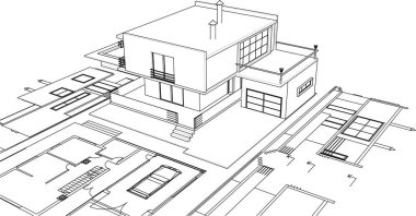 ev mimarisi projesi çizimi 3d illüstrasyon