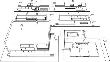 ev mimarisi projesi çizimi 3d illüstrasyon