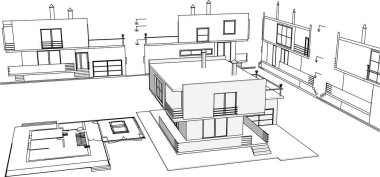 ev mimarisi projesi çizimi 3d illüstrasyon