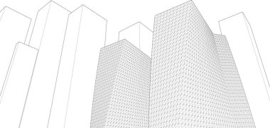 3D resimli soyut şehir manzarası