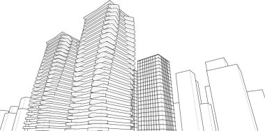 3D resimli soyut şehir manzarası