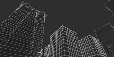 Soyut kentsel manzara kenti 3D illüstrasyon
