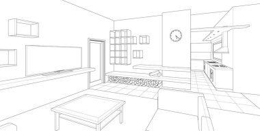 ev mimarisi projesi çizimi 3d illüstrasyon