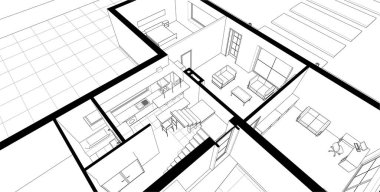 ev mimarisi projesi çizimi 3d illüstrasyon