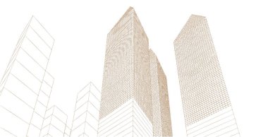 Soyut kentsel manzara kenti 3D illüstrasyon