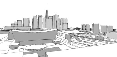 Soyut kentsel manzara kenti 3D illüstrasyon