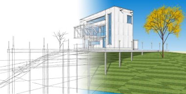 ev mimarisi projesi çizimi 3d illüstrasyon