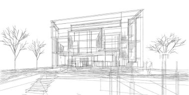 ev mimarisi projesi çizimi 3d illüstrasyon