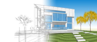 ev mimarisi projesi çizimi 3d illüstrasyon