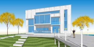 ev mimarisi projesi çizimi 3d illüstrasyon