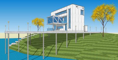 ev mimarisi projesi çizimi 3d illüstrasyon