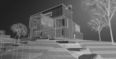 ev mimarisi projesi çizimi 3d illüstrasyon