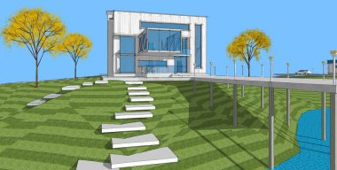 ev mimarisi projesi çizimi 3d illüstrasyon