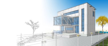 ev mimarisi projesi çizimi 3d illüstrasyon