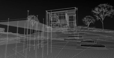ev mimarisi projesi çizimi 3d illüstrasyon