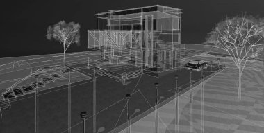 ev mimarisi projesi çizimi 3d illüstrasyon