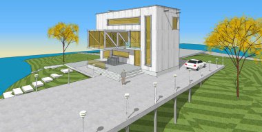 ev mimarisi projesi çizimi 3d illüstrasyon