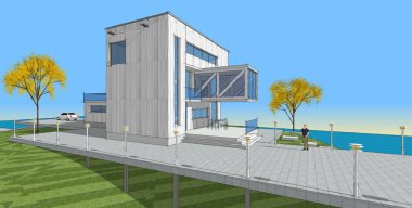 ev mimarisi projesi çizimi 3d illüstrasyon