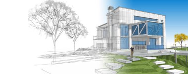 ev mimarisi projesi çizimi 3d illüstrasyon