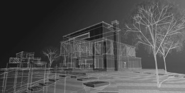 ev mimarisi projesi çizimi 3d illüstrasyon