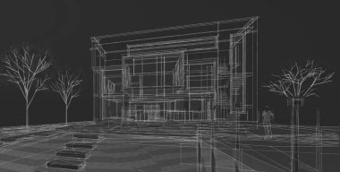 ev mimarisi projesi çizimi 3d illüstrasyon