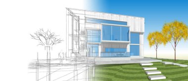 ev mimarisi projesi çizimi 3d illüstrasyon