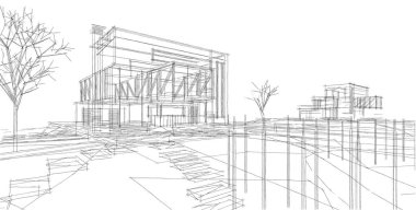 ev mimarisi projesi çizimi 3d illüstrasyon