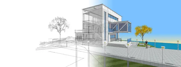 house architectural project sketch 3d illustration