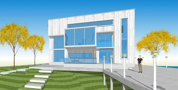 ev mimarisi projesi çizimi 3d illüstrasyon