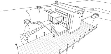 ev mimarisi projesi çizimi 3d illüstrasyon