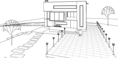 ev mimarisi projesi çizimi 3d illüstrasyon