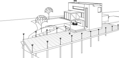 ev mimarisi projesi çizimi 3d illüstrasyon