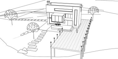 ev mimarisi projesi çizimi 3d illüstrasyon