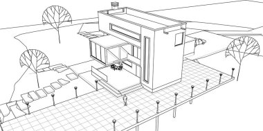 ev mimarisi projesi çizimi 3d illüstrasyon