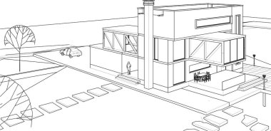 ev mimarisi projesi çizimi 3d illüstrasyon