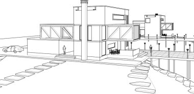 ev mimarisi projesi çizimi 3d illüstrasyon