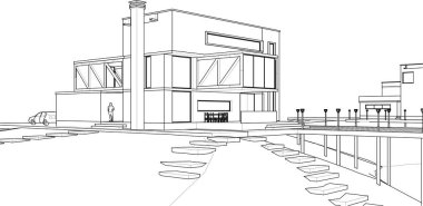 ev mimarisi projesi çizimi 3d illüstrasyon