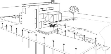 ev mimarisi projesi çizimi 3d illüstrasyon