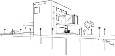 ev mimarisi projesi çizimi 3d illüstrasyon