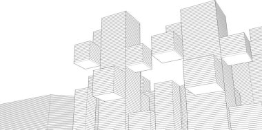 soyut modüler mimari arkaplan 3d illüstrasyon