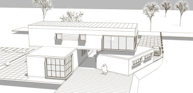 ev mimarisi projesi çizimi 3d illüstrasyon