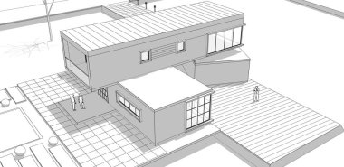 ev mimarisi projesi çizimi 3d illüstrasyon