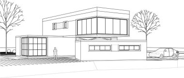 ev mimarisi projesi çizimi 3d illüstrasyon