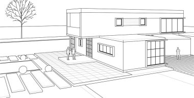 ev mimarisi projesi çizimi 3d illüstrasyon