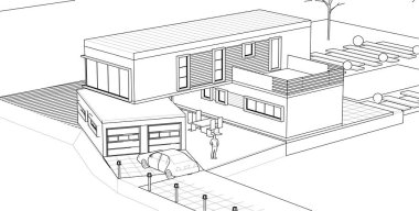 ev mimarisi projesi çizimi 3d illüstrasyon