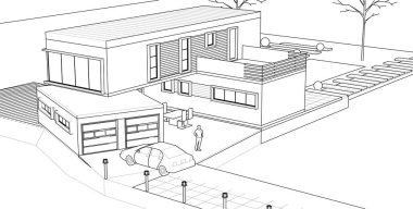 ev mimarisi projesi çizimi 3d illüstrasyon