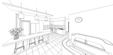 ev mimarisi projesi çizimi 3d illüstrasyon