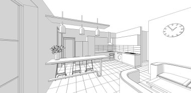 ev mimarisi projesi çizimi 3d illüstrasyon