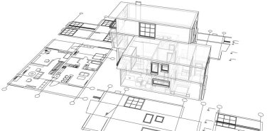 ev mimarisi projesi çizimi 3d illüstrasyon