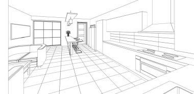 ev mimarisi projesi çizimi 3d illüstrasyon